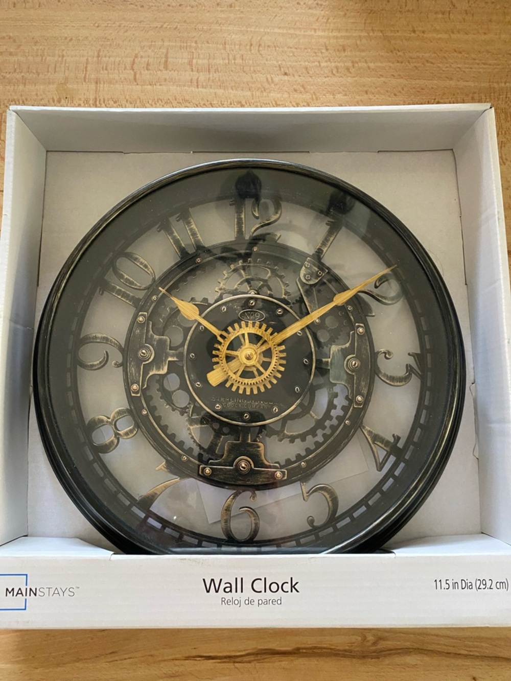 Mainstays Black and Gold Gear-Style Wall Clock
